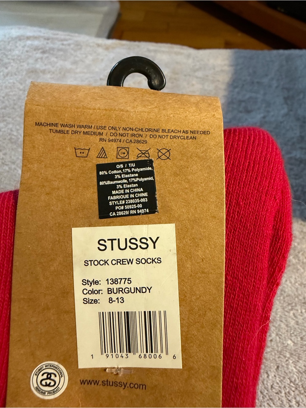 Stussy Maroon & Red Athletic Crew Socks with White and Teal Logos - Picture 5 of 5